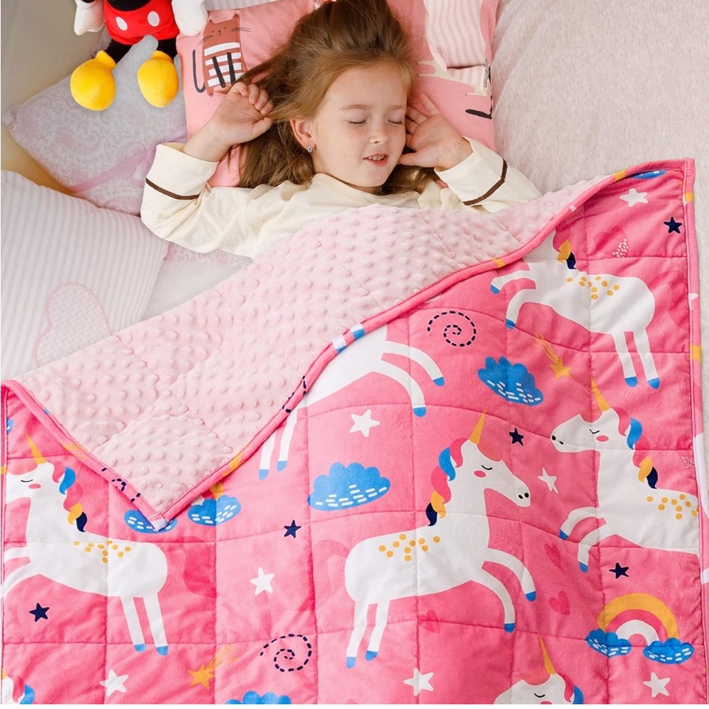 Sivio Minky Dotted Weighted Blanket, Super Soft pink unicorn pattern, 5 Lbs